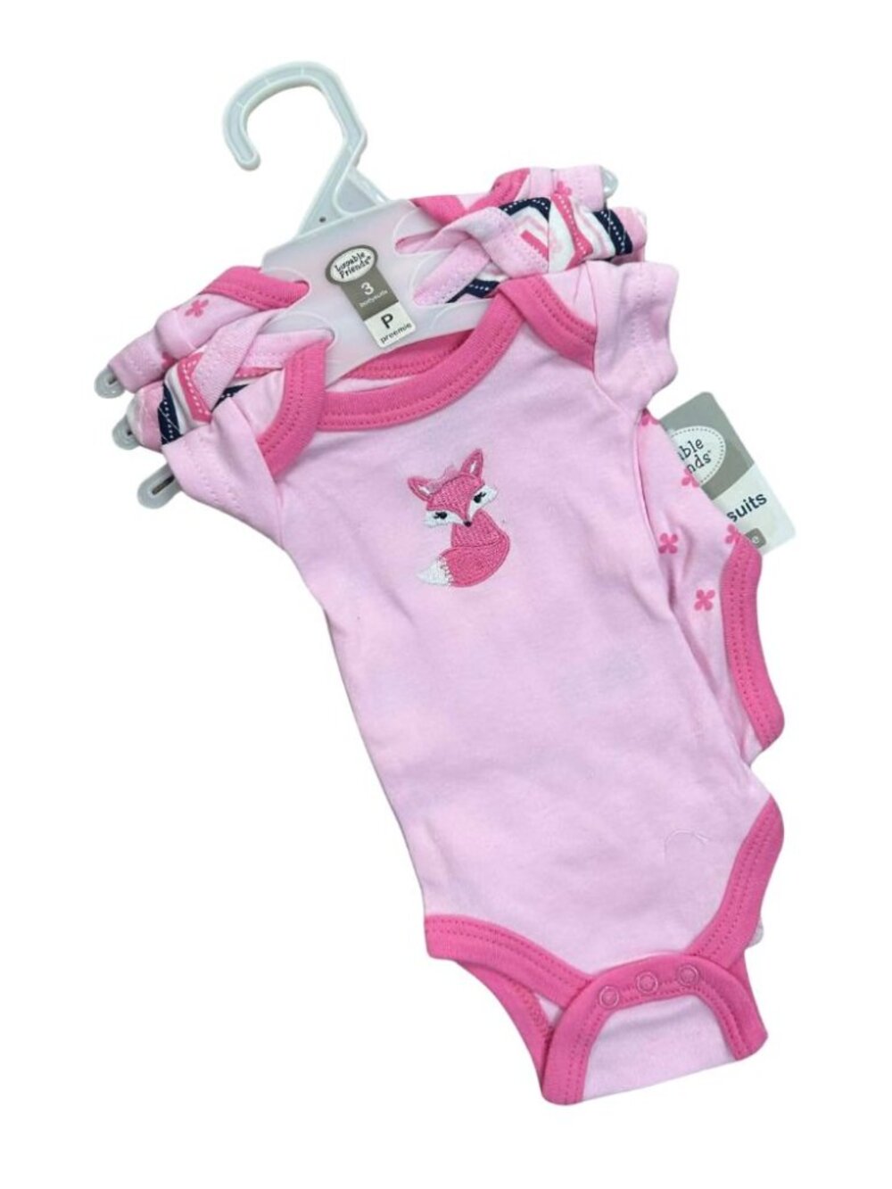 Preemie Baby Girl Onesies 3-Pack NWT Pink Fox Cotton Bodysuits